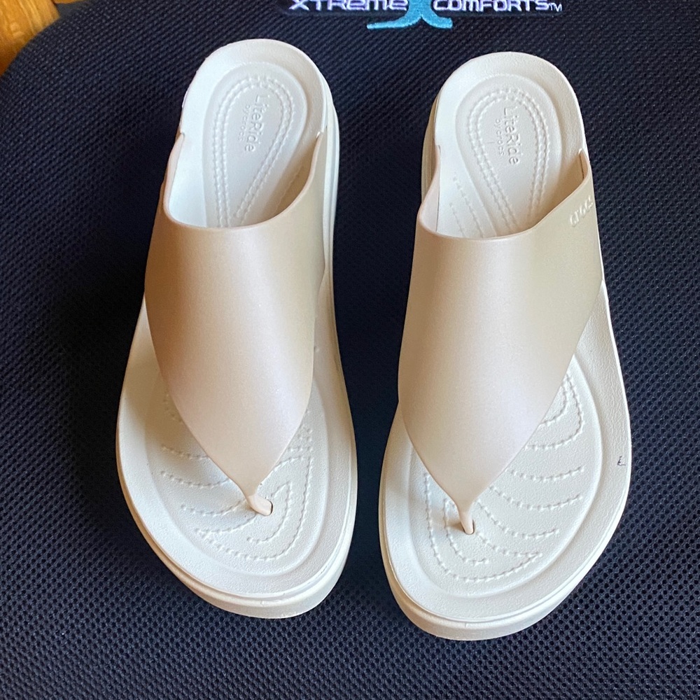 CROCS Women's Cream Slip-On Platform Sandals